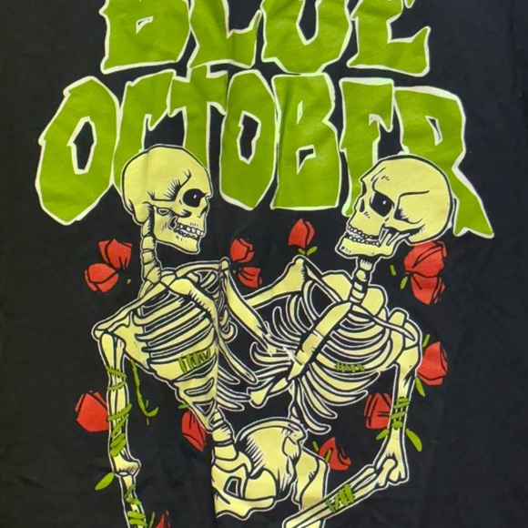 Next Level Apparel Blue October Black Tee with Green and Red Skeleton Design - Picture 2 of 4